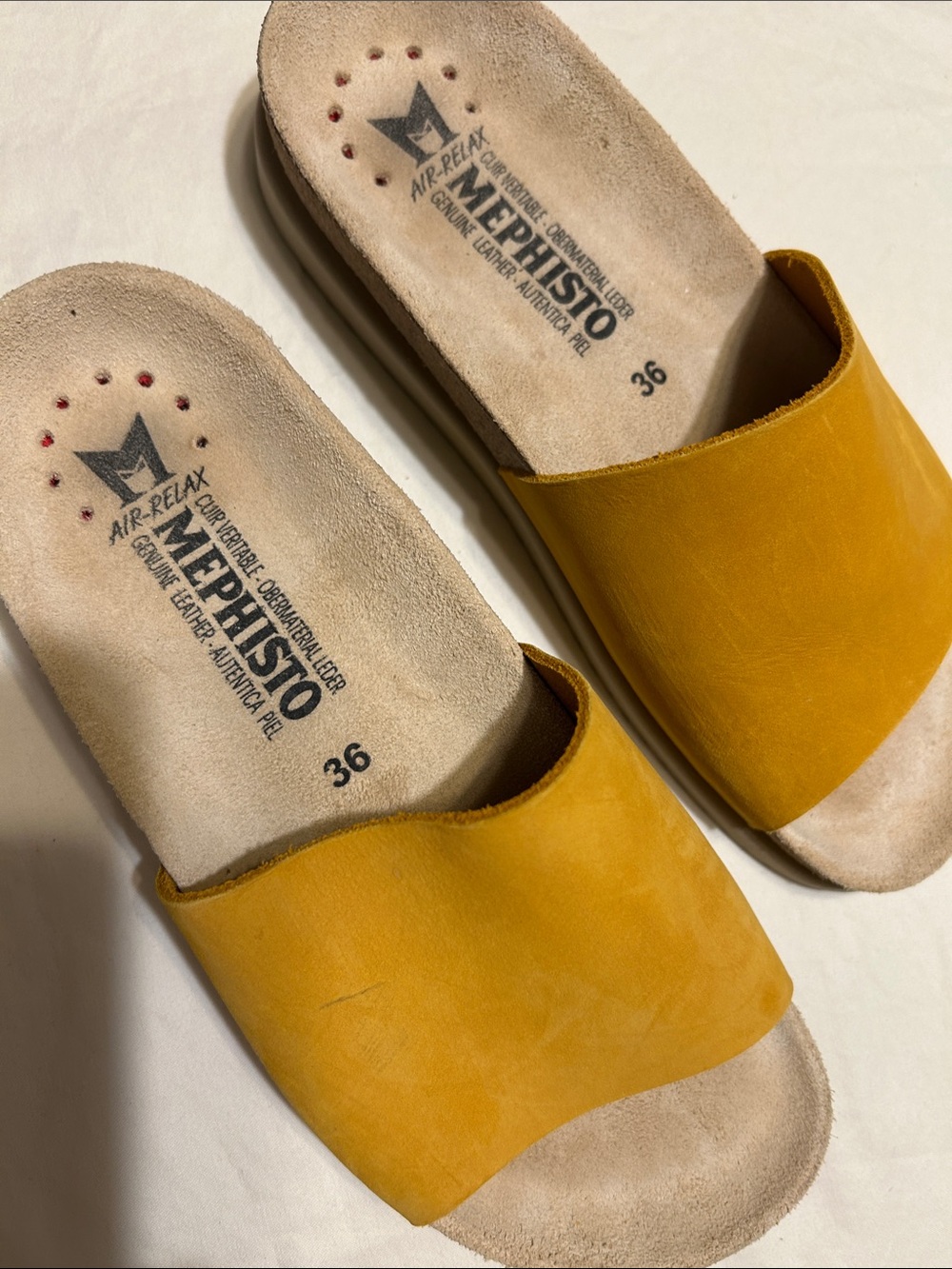 Mephisto Mustard Yellow Suede Slide Sandals